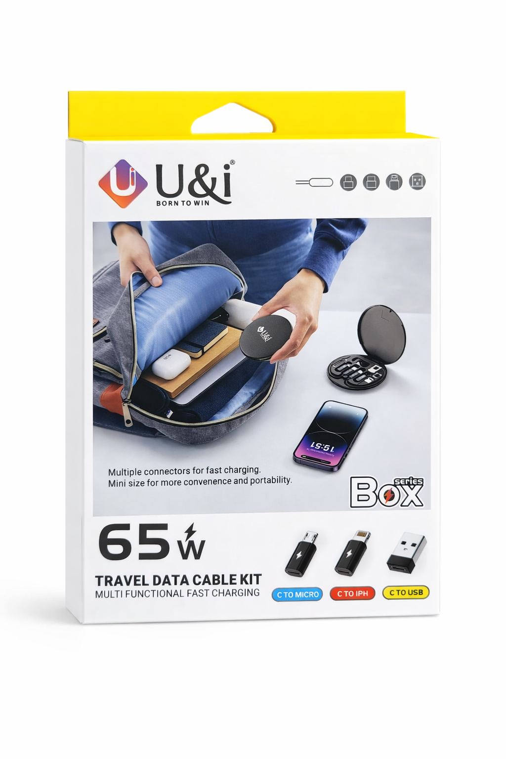 U&i Travel Data Cable Kit (65W Fast Charging) - Image 3